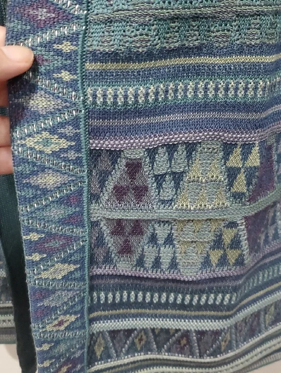 Peruvian Connection Boho Teal Kimono Cardigan with Aztec Pattern Size L - Picture 3 of 15